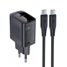 A82 GAN USB-C PD 20W - juoda + USB-C / USB-C kabelis