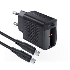 A82 GAN USB-C PD 20W - juoda + USB-C / USB-C kabelis