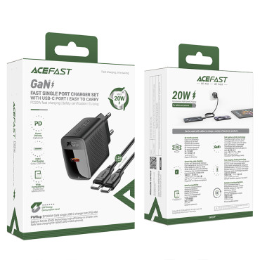A82 GAN USB-C PD 20W - preto + cabo USB-C / USB-C