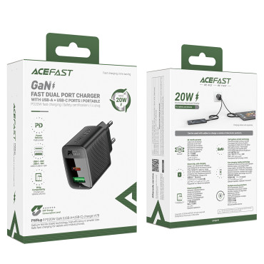 A78 GAN USB-A USB-C PD 20W - Nero