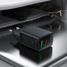 Ładowarka sieciowa A78 GaN USB-A USB-C PD 20W - czarna