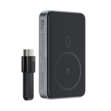 Powerbank Magnético 10000mAh Indução 2x USB-C PD 30W + Cabo USB-C - Preto