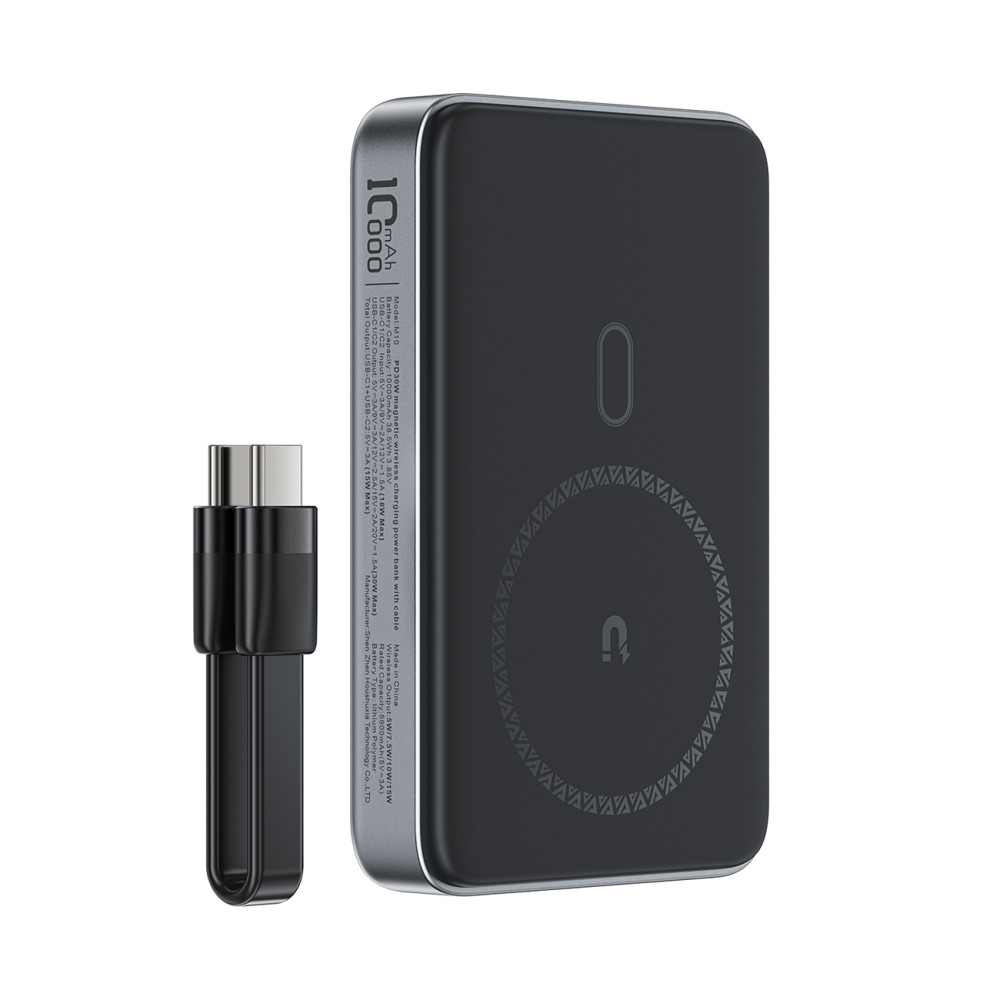 PowerBank Magnetic 10000mAh Inducción 2x USB-C PD 30W + USB-C Cable - Negro