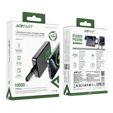 Powerbank Magnético 10000mAh Indução 2x USB-C PD 30W + Cabo USB-C - Preto
