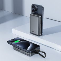 PowerBank magnetni 10000mAh indukcija 2x USB-C PD 30W + USB-C kabel - črna