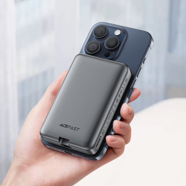 PowerBank magnetni 10000mAh indukcija 2x USB-C PD 30W + USB-C kabel - črna