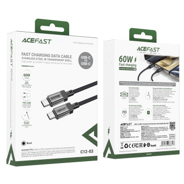 Kabeļu USB-C kabelis ar neilona PD 60W 480mb / s - melns
