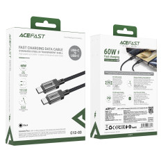 Kabeļu USB-C kabelis ar neilona PD 60W 480mb / s - melns