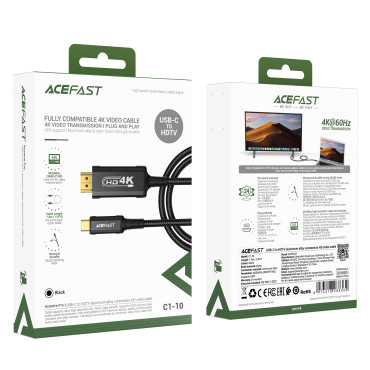 Kabeļu audio-video stieple USB-C - HDMI 4K 60Hz HDR 1.8m - melns
