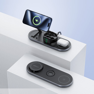 Loader ad induzione 3in1 Qi2 su smartwatch smartphone - nero