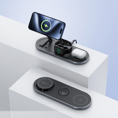 3in1 Induktionslader Qi2 auf Smartphone Smartwatch - Schwarz