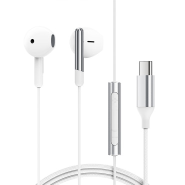 Žične slušalke z mikrofonom USB-C in daljinskim upravljalnikom 1.2m - bela