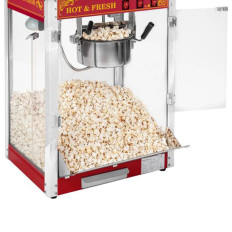Professionell effektiv mobil popcornmaskin på en 230V 1,5 kW röd rullstol