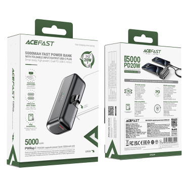 Mini powerbank 5000mAh para o telefone USB-C 20w - preto