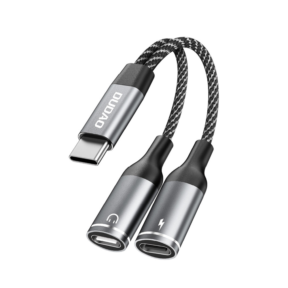 2V1 Adaptér adaptéra USB-C distribútor pre výkon a slúchadlá - sivá
