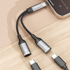 2in1 adapteradapter USB-C distributør for strøm og hodetelefoner - Grå