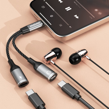 2in1 adapteradapter USB-C distributør for strøm og hodetelefoner - Grå