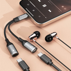 2in1 adapteradapter USB-C distributør for strøm og hodetelefoner - Grå