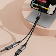 2in1 adapteradapter USB-C distributør for strøm og hodetelefoner - Grå