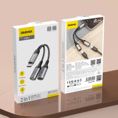 2in1 adapteradapter USB-C distributør for strøm og hodetelefoner - Grå