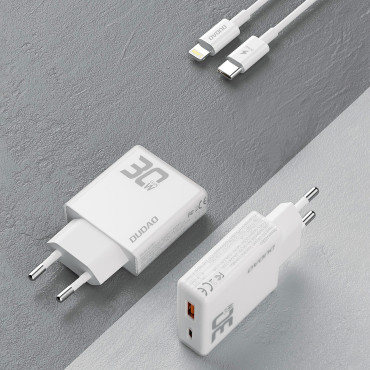Netzwerklader GAN A30EUL 30W USB-A USB-C + USB-C - Blitz - weißes Kabel
