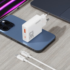Netzwerklader GAN A30EUL 30W USB-A USB-C + USB-C - Blitz - weißes Kabel