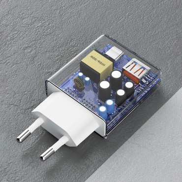 Gan A30EUL 30W USB-A USB-C Network Charger - Hvit