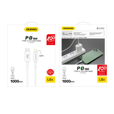Kabel L6X USB-C-kabel - IPhone Lightning PD 20W 1M - White