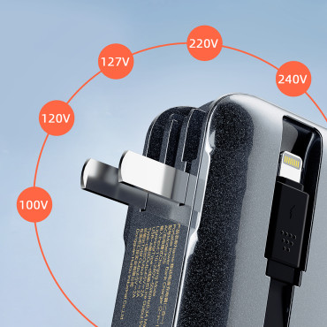 2in1 UK US E EU + POWERBANK 10000mAh USB-C USB-A - γκρι