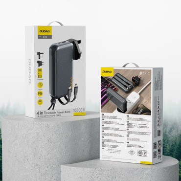 2in1 UK US E EU + PowerBank 10000mAh USB-C USB-A - Grå