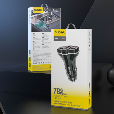 R78 78W USB-C PD / 2XUSB-A Billaddare - Svart