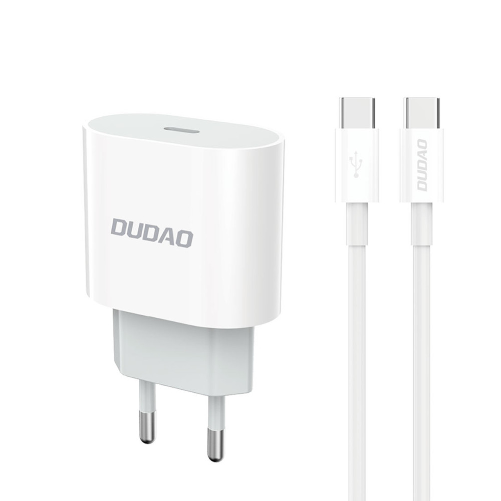 Um pequeno carregador de rede A14EUC PD 20W USB-C + Cabo USB-C - Branco