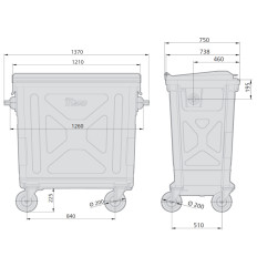 Metalen stalen container voor afvalafval Ash Refractory EN 840-2 660L