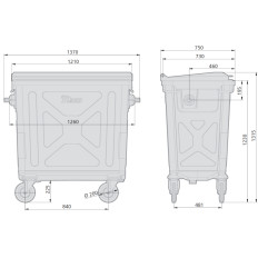 Metalen stalen container voor afvalafval Ash Refractory en 840-2 770L