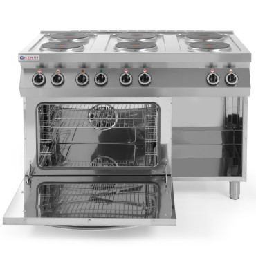Cuisinière électrique indépendante 6 x 2,6 kW avec four GN1/1 3 kW largeur 120 cm