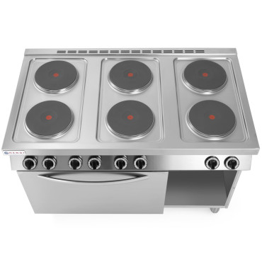 Atskiras elektrinis virtuvė 6 x 2.6kw su orkaitės GN1 / 1 3KW plotis 120 cm