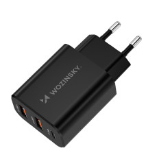 30W USB-C 2X USB-A Sieťová nabíjačka - čierna