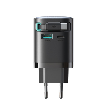 Maschinenlader 65W USB-A USB-C mit eingebautem USB-C-Kabel - schwarz