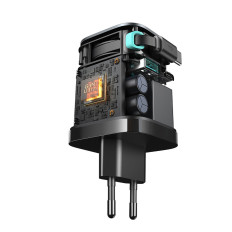 Maskinlastare 65W USB-A USB-C med inbyggd USB-C-kabel - Svart