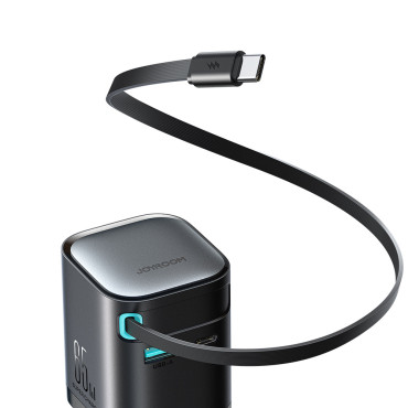 Maskinlastare 65W USB-A USB-C med inbyggd USB-C-kabel - Svart