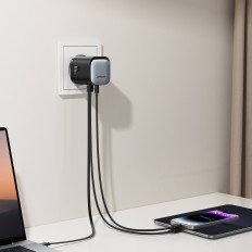 Maskinlastare 65W USB-A USB-C med inbyggd USB-C-kabel - Svart