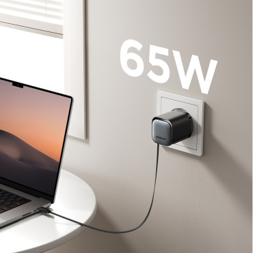 Maskinlastare 65W USB-A USB-C med inbyggd USB-C-kabel - Svart