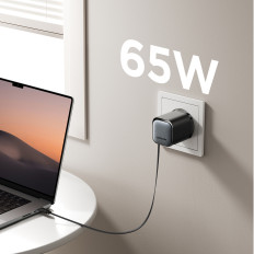 Maskinlastare 65W USB-A USB-C med inbyggd USB-C-kabel - Svart