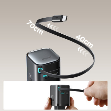 Maskinlastare 65W USB-A USB-C med inbyggd USB-C-kabel - Svart