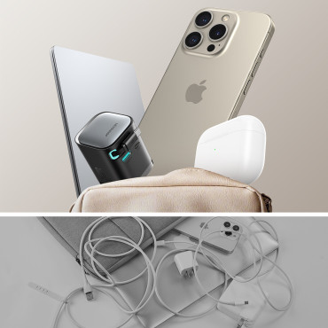 Maskinlastare 65W USB-A USB-C med inbyggd USB-C-kabel - Svart