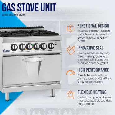 Gas cuisine with oven 4 hotplates 14.4 kW