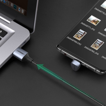 Leņķveida kabeļu kabelis USB spēlētājiem - USB-C Quick Charge AFC FCP 3A 18W - Grey