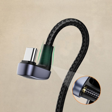 Leņķveida kabeļu kabelis USB spēlētājiem - USB-C Quick Charge AFC FCP 3A 18W - Grey