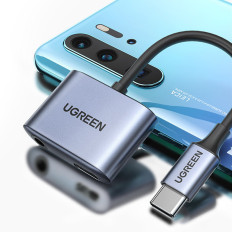 Adapter Audio Audio Audio - USB-C + Mini Jack 3.5mm - Grå
