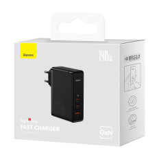 Fast Loader Gan5 Pro 2XUSB-C + USB-A 140W EU - črna